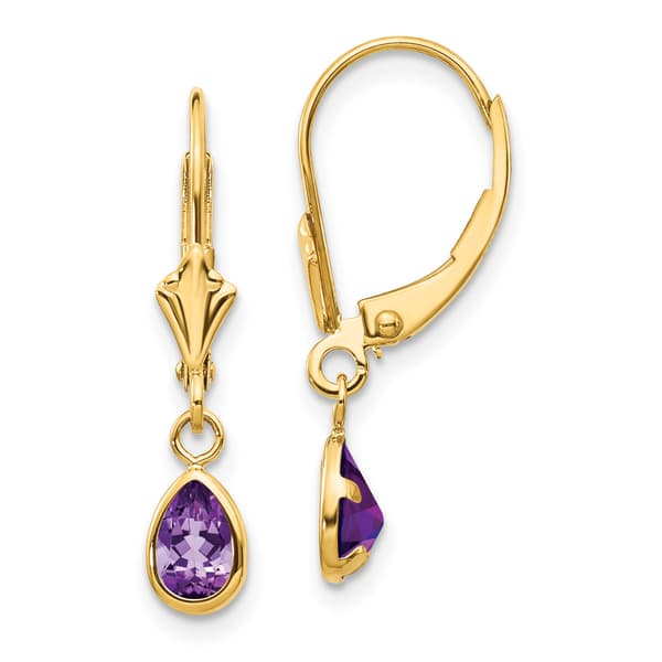 Gemstone Classics&#40;tm&#41; 14kt. Gold Pear Amethyst Dangle Earrings - image 