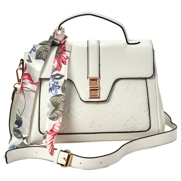 Adrienne Vittadini Jane Embossed Flap Satchel With Scarf - image 