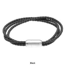 Mens Lynx Stainless Steel Leather Magnetic Clasp Bracelet