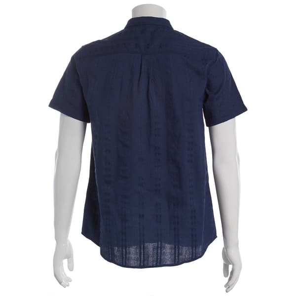 Mens Visitor Textured Cotton Button Down Shirt - Navy