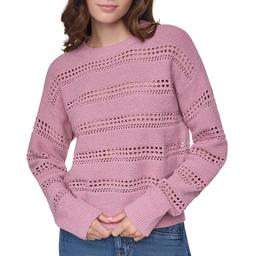 Womens DKNY Jeans Long Sleeve Crewneck Open Stitch Logo Lurex Sw