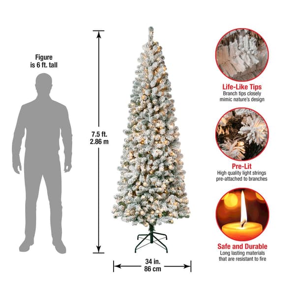 National Tree 7.5ft Acacia Medium Flocked Pre-Lit Christmas Tree