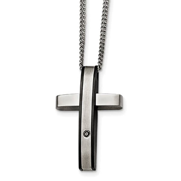 Mens Gentlemens Classics(tm) Black Plated & Diamond Cross Necklace - image 