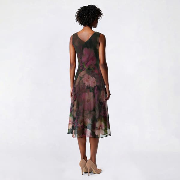Womens Robbie Bee Sleeveless Floral Chiffon Drape Neck Midi Dress