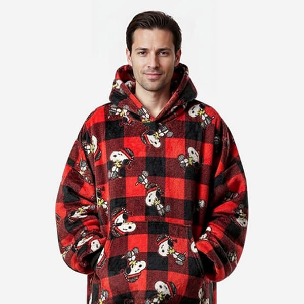 Mens Peanuts™ Snoopy Plaid Pajama Hoodie - Red/Black