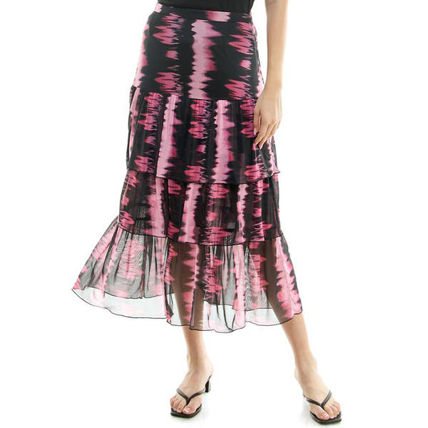 Womens Nicole Miller Long Tiered Tie Dye Stripe Mesh Skirt - image 