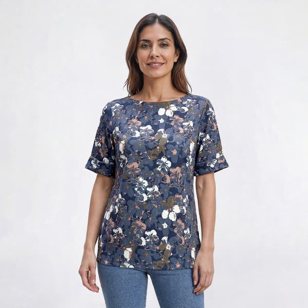 Womens Hasting & Smith Elbow Sleeve Large Abstract Floral Tee - image 