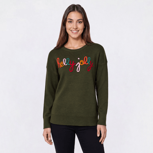 Womens Rio & Rian Long Sleeve Holly Jolly Sweater
