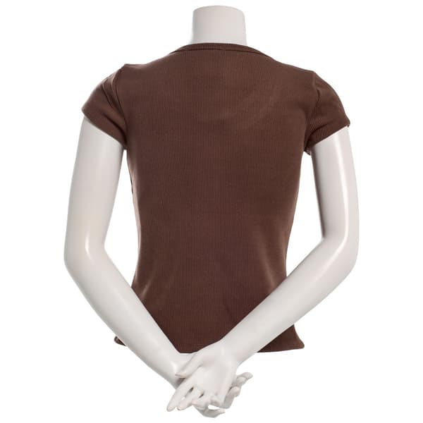 Juniors Madden Girl Cap Sleeve Plush Waffle Henley Top - Chestnut