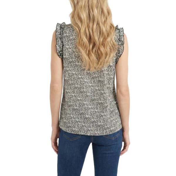 Petite NY Collection Sleeveless Ruffle Abstract Crosshatch Blouse