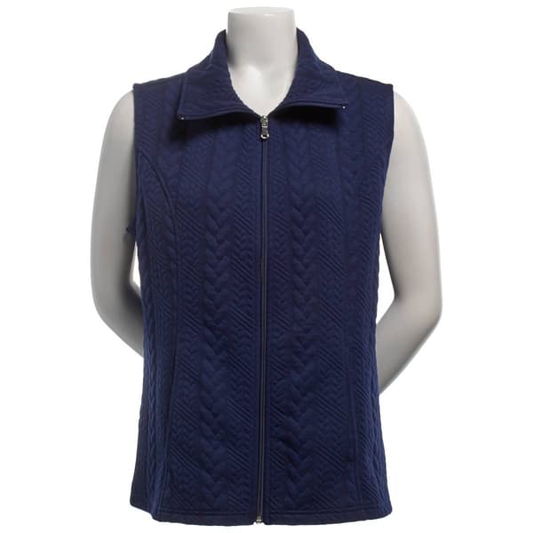 Plus Size Emily Daniels Solid Cable Knit Zip Front Vest - image 