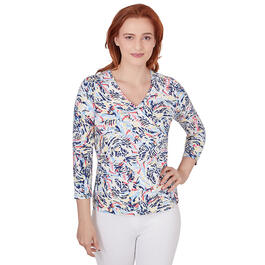 Womens Hearts of Palm Always Be My Navy Swirly Leaves Top