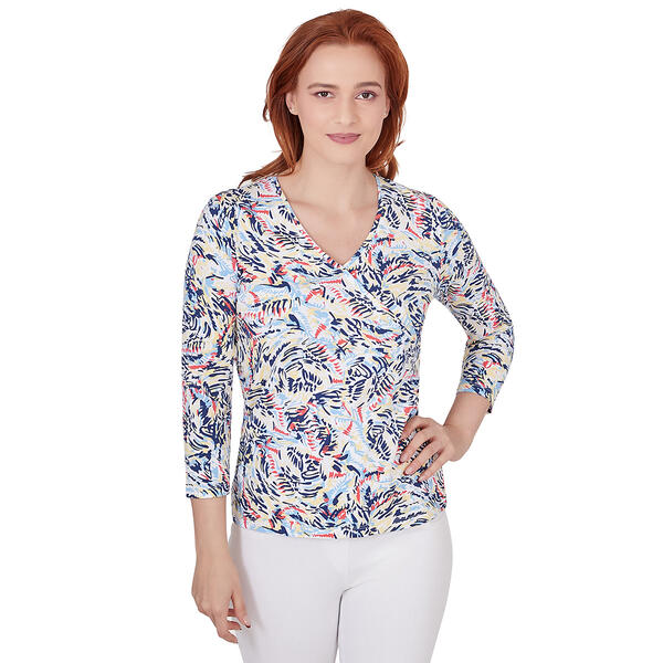 Womens Hearts of Palm Always Be My Navy Swirly Leaves Top - image 