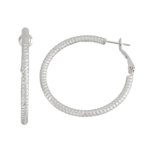 Rhodium Plated 40mm Ridged Hoop Earrings