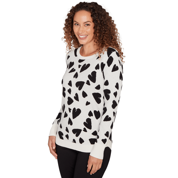 Womens Emaline Dusted Petals Long Sleeve Heart Sweater