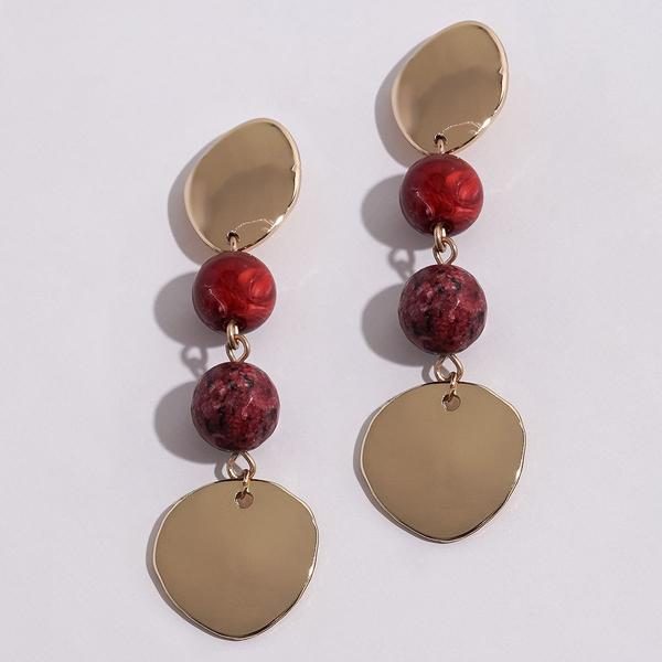Ashley Cooper(tm) Berry-Color Beads Strand & Gold-Tone Disk Earrings - image 