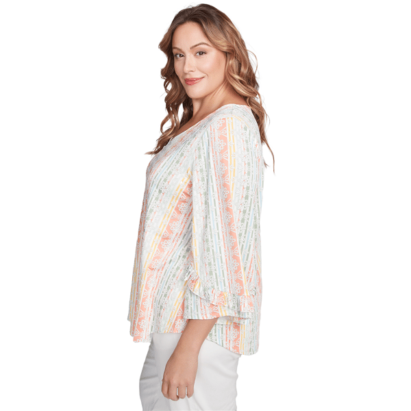 Plus Size Ruby Rd. Tropical Oasis Ruffle Sleeve Stripe Blouse