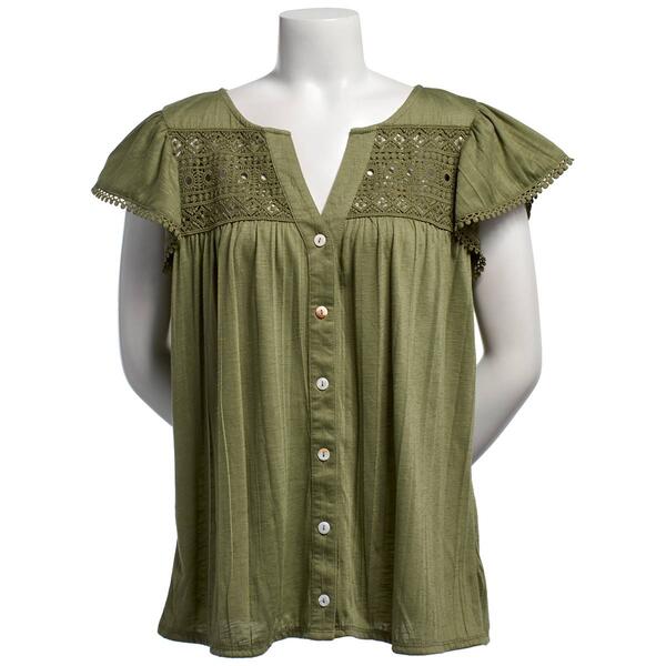 Womens New York Laundry Twisted Dolman Sleeve Crochet Top-Vanilla - image 