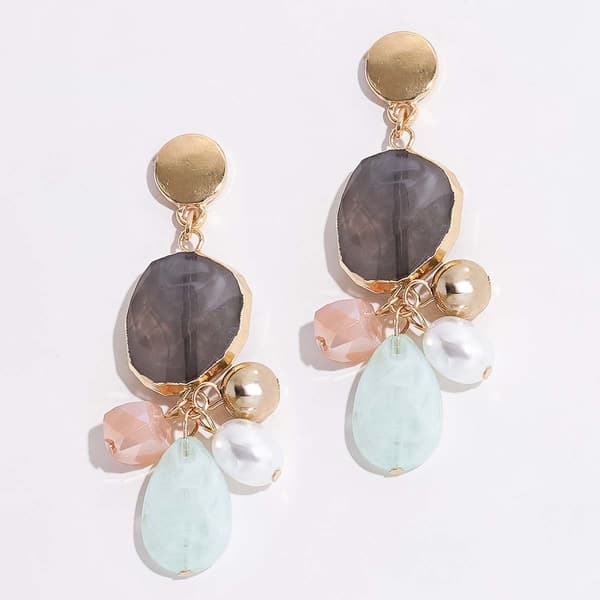 Ashley Cooper(tm) Shiny Gold-Tone Stone & Pearl Cluster Earrings - image 