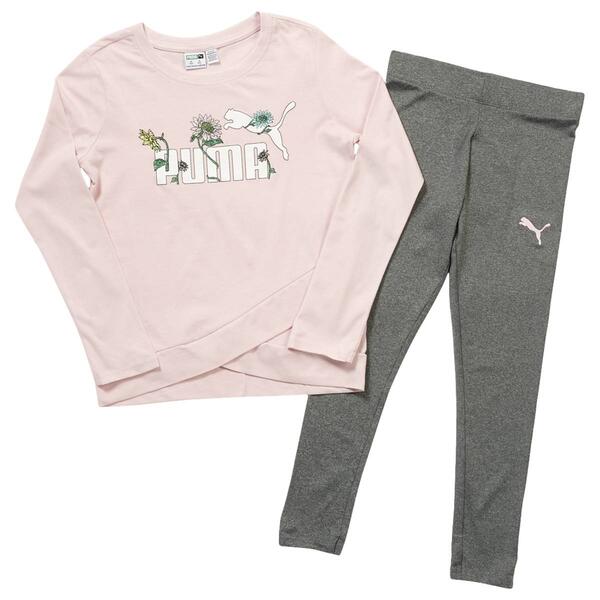 Girls &#40;7-16&#41; Puma 2pc. Glitter Flower Top & Leggings Set - image 
