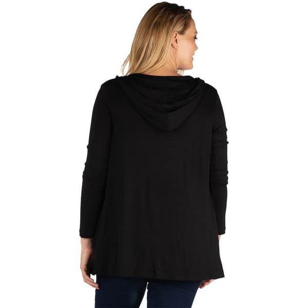 Plus Size 24/7 Comfort Apparel Lightweight Hooded Open Cardigan