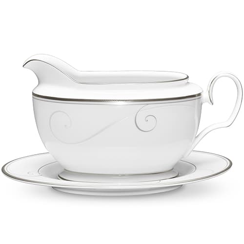 Noritake Platinum Wave Gravy Server & Tray - image 