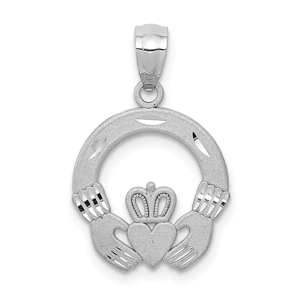 Gold Classics&#40;tm&#41; 14kt. White Gold Solid Claddagh Pendant - image 