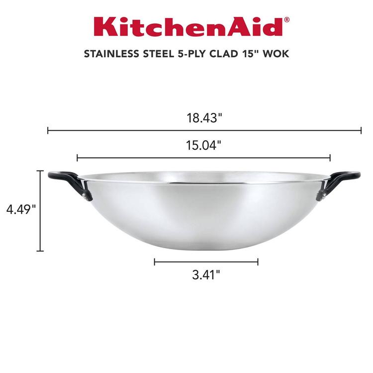 KitchenAid® 15in. 5-Ply Clad Stainless Steel Wok