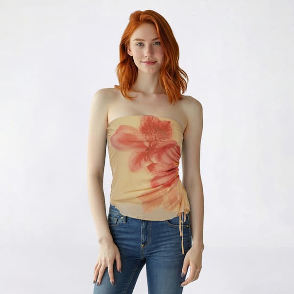 Juniors Madden Girl Floral Mesh Side Ruched Tube Top - image 