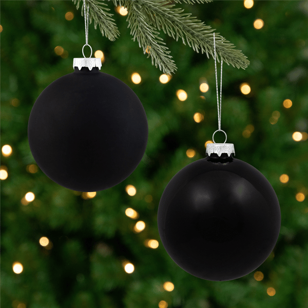 Northlight 4ct. Black 2-Finish Glass Ball Christmas Ornaments