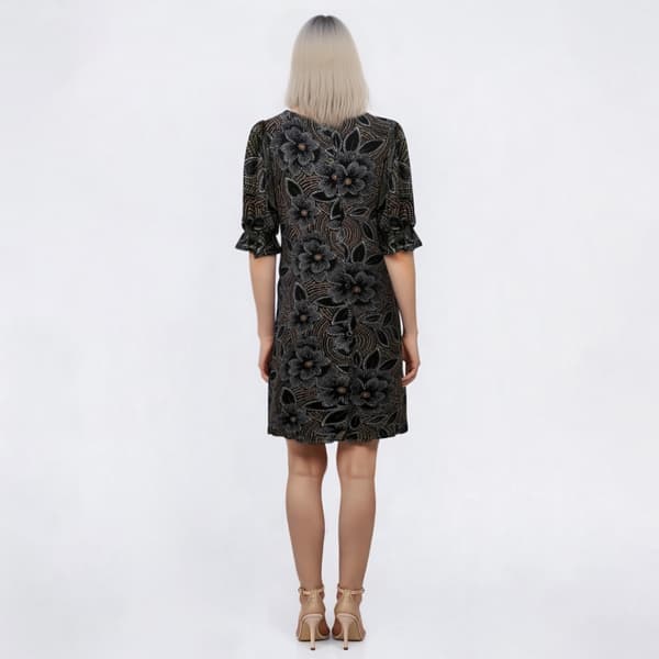 Womens Harper 241 Elbow Sleeve Boat Neck Floral Shift Dress-Brown
