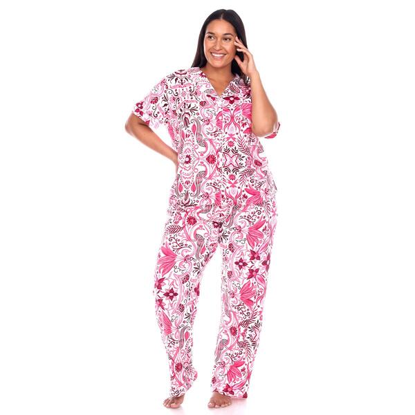 Plus Size White Mark 2pc. Short Sleeve Tropical Pajama Set - image 