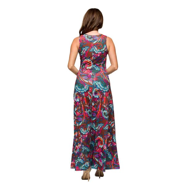 Womens 24/7 Comfort Apparel Pink & Brown Sleeveless Maxi Dress