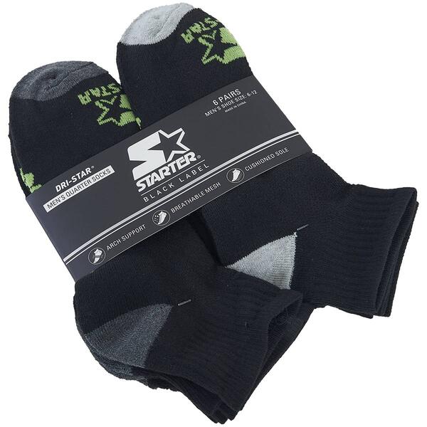 Mens Starter 6-Pair Black Quarter Socks - image 