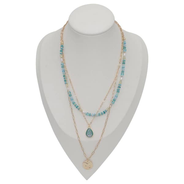 Ashley Cooper(tm) Aqua Hue Bead & Inlay Pendant Layered Necklace - image 