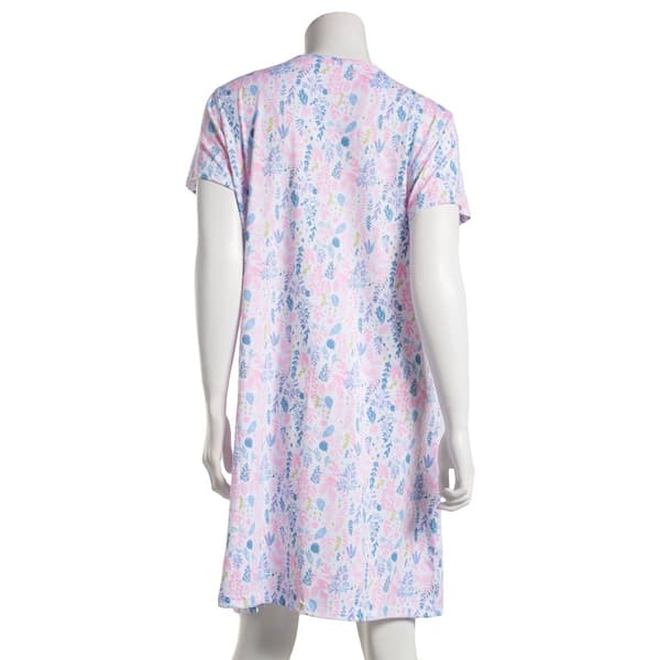 Womens White Orchid Short Sleeve Henley Jardin Garden Nightshirt