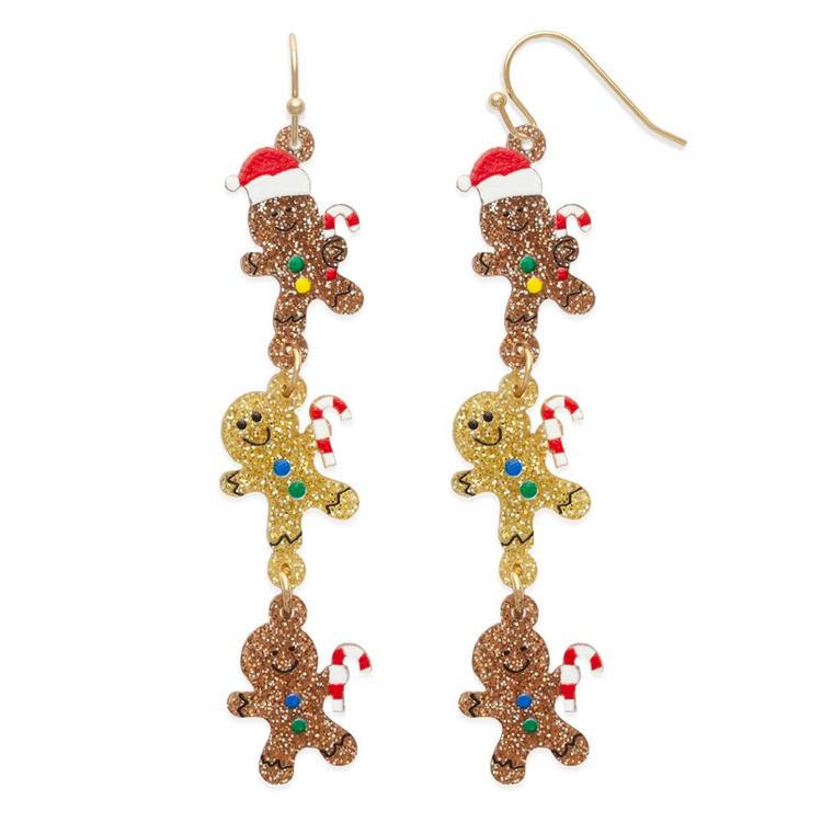 Triple Gingerbread Man Glitter Christmas Earrings