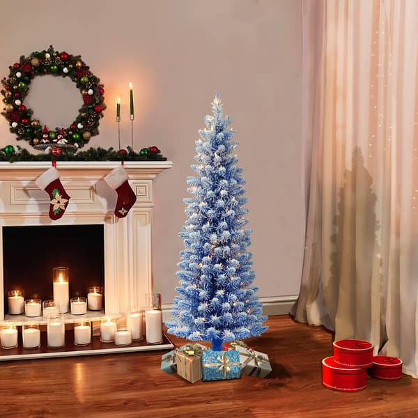 Puleo International 4.5ft. Pre-Lit Blue Pencil Christmas Tree