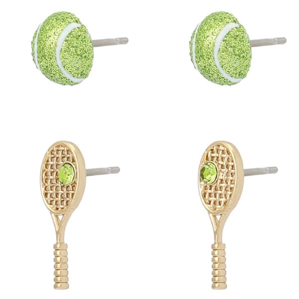 Betsey Johnson Tennis Racquet & Ball Duo Stud Earring Set
