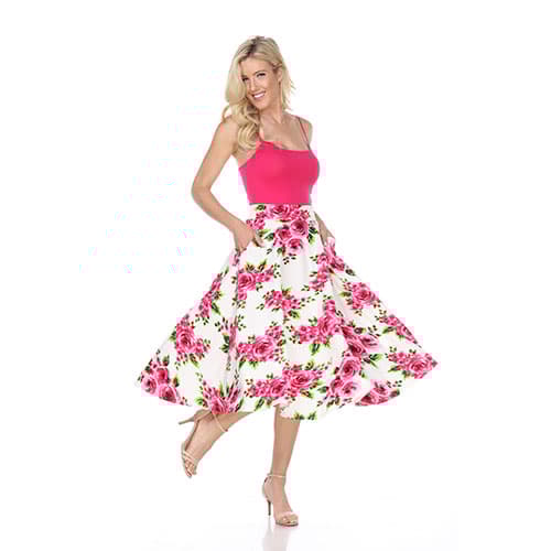 Womens White Mark Floral & Flared Print Midi Skirt