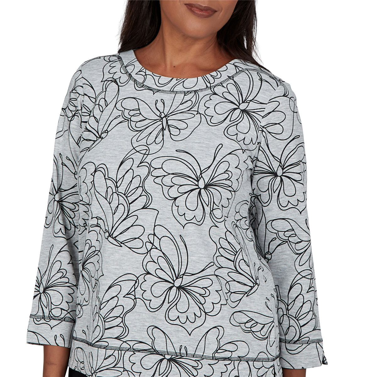 Womens Alfred Dunner Weekend Warrior Allover Butterfly Blouse