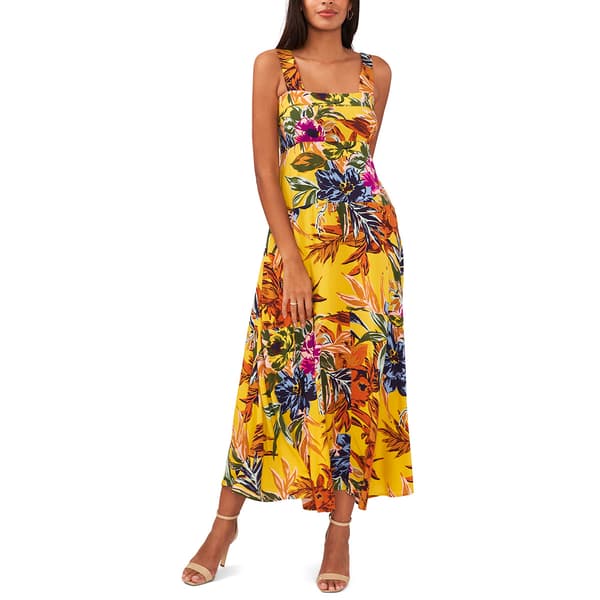 Womens MSK Sleeveless Tropical Challis Smock Back Midi Dress - image 
