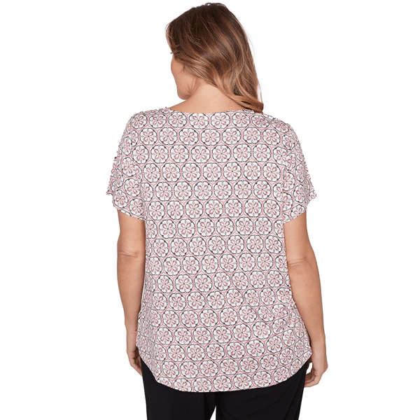 Plus Size Emaline Key Items Short Sleeve Medallion Lace Neck Tee