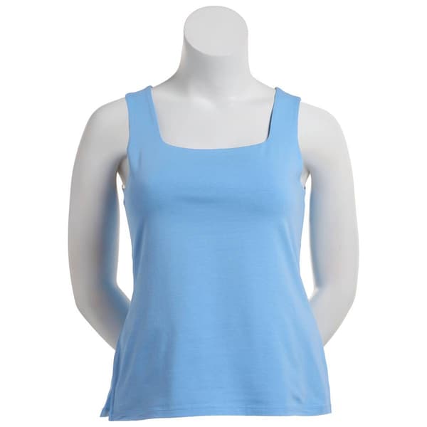 Womens Kasper Solid Double Layer Square Neck Tank