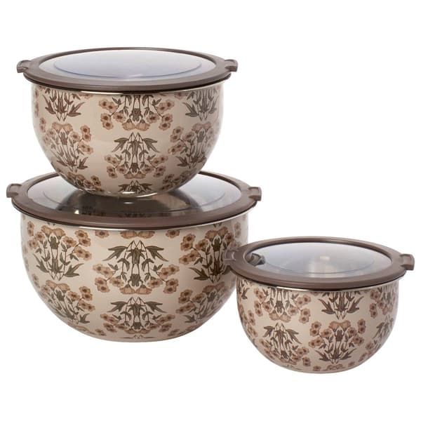 Homestead 3pc. Stainless Steel Floral Printed Bowl Set w/Lids - image 