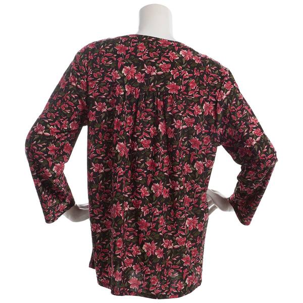 Womens Napa Valley 3/4 Sleeve Floral Pleat Henley Blouse