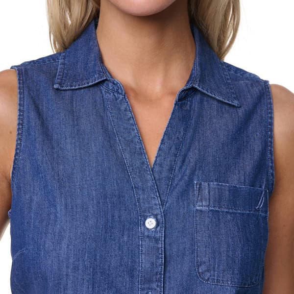Womens Nautica Short Sleeve Button Front Chambray Shirt