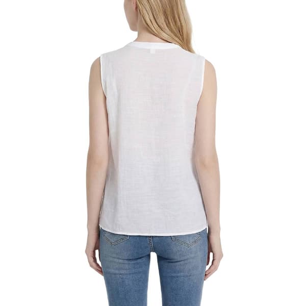 Womens NY Collection Sleeveless Pleated Eyelet Trim Blouse