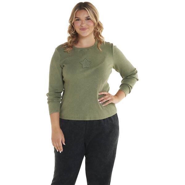 Juniors Plus No Comment Star Ride Mineral Washed Long Sleeve Tee - image 