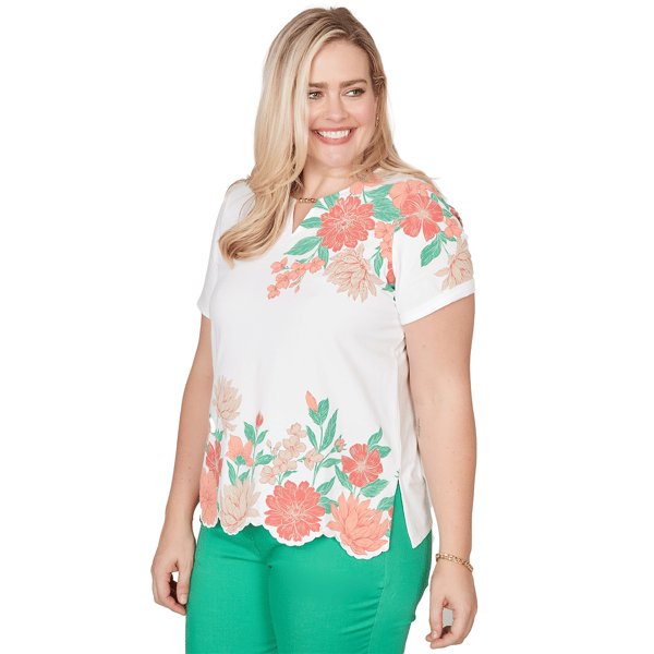 Petite Alfred Dunner Resort Living Floral Scallop Hem Blouse